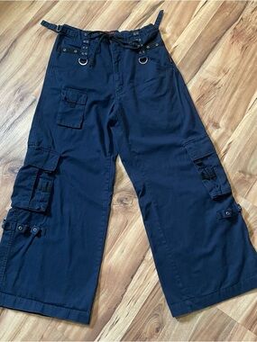 Tripp NYC Y2K Baggy Cargo Pants Navy Blue Grommet Hardware Goth Punk Sz M unisex